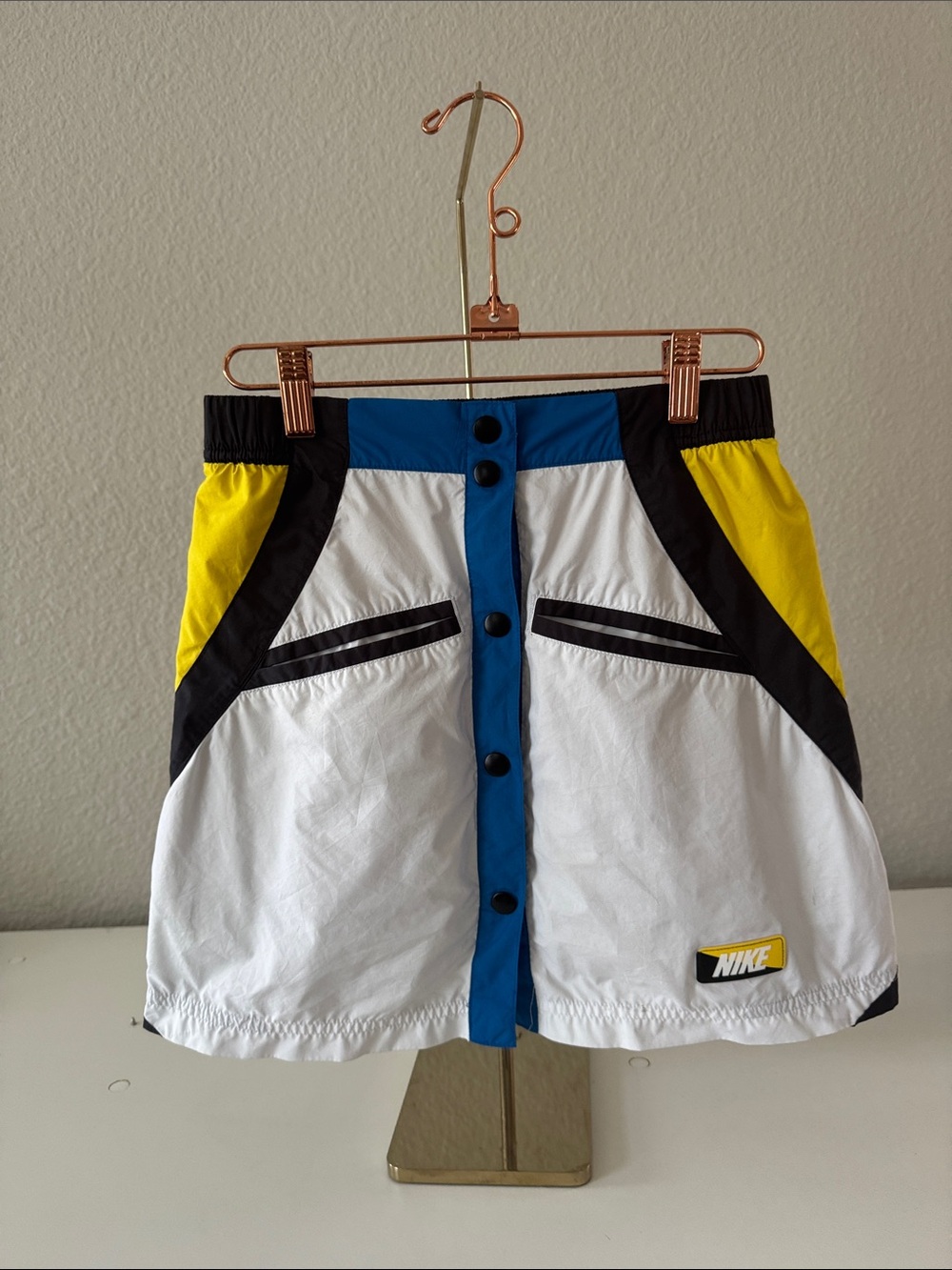 Nike White, Blue & Yellow Colorblock Button Skirt